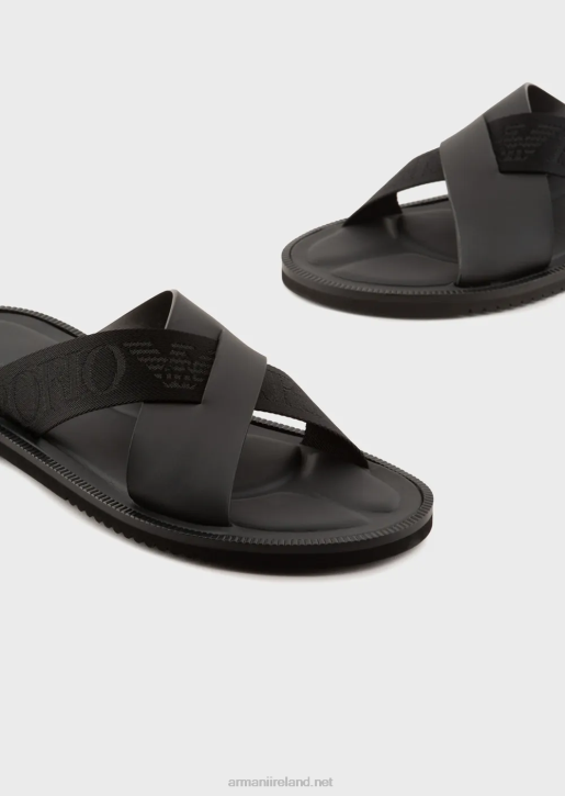 Men 086V1854 Leather Cross-Over Sandals With Logo Tape Armani Black