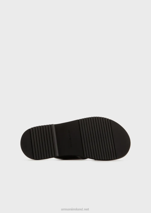 Men 086V1854 Leather Cross-Over Sandals With Logo Tape Armani Black