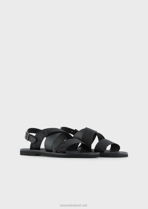 Men 086V1856 Leather Cross-Over Sandals With Logo Tape Armani Black