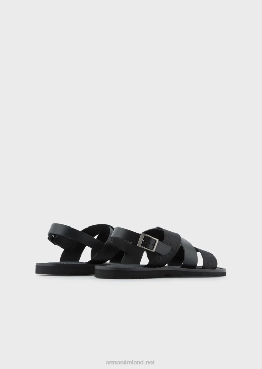 Men 086V1856 Leather Cross-Over Sandals With Logo Tape Armani Black
