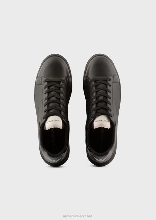 Men 086V1861 Soft Leather Sneakers With Shiny Back Armani Black