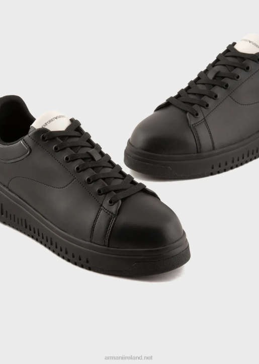 Men 086V1861 Soft Leather Sneakers With Shiny Back Armani Black