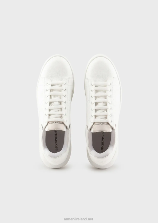Men 086V1865 Leather Sneakers With Moss-Stitch All-Over Eagle Armani White
