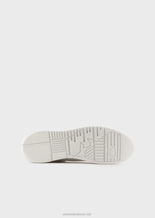 Men 086V1865 Leather Sneakers With Moss-Stitch All-Over Eagle Armani White
