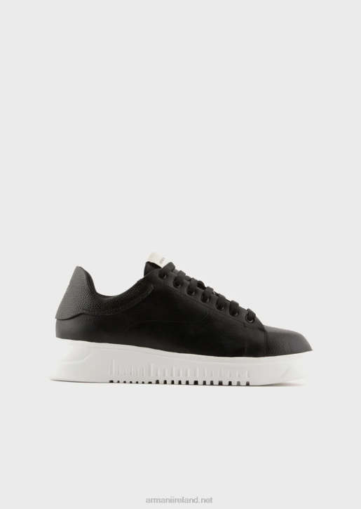 Men 086V1866 Leather Sneakers With Moss-Stitch All-Over Eagle Armani Black