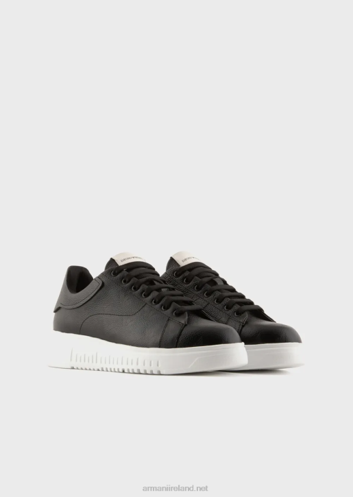 Men 086V1866 Leather Sneakers With Moss-Stitch All-Over Eagle Armani Black