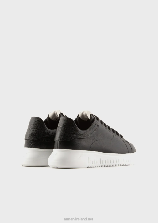 Men 086V1866 Leather Sneakers With Moss-Stitch All-Over Eagle Armani Black