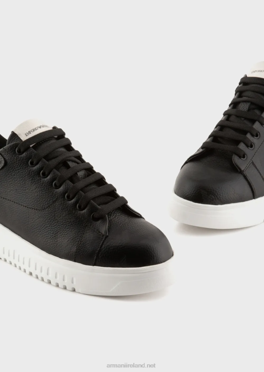 Men 086V1866 Leather Sneakers With Moss-Stitch All-Over Eagle Armani Black