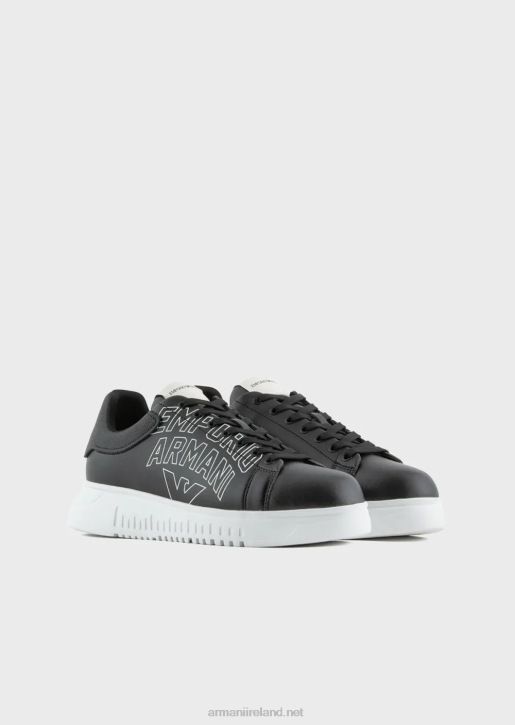 Men 086V1867 Soft Leather Sneakers With Bold Logo Armani Black