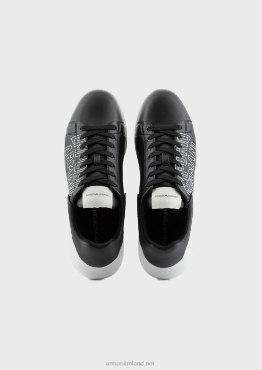Men 086V1867 Soft Leather Sneakers With Bold Logo Armani Black