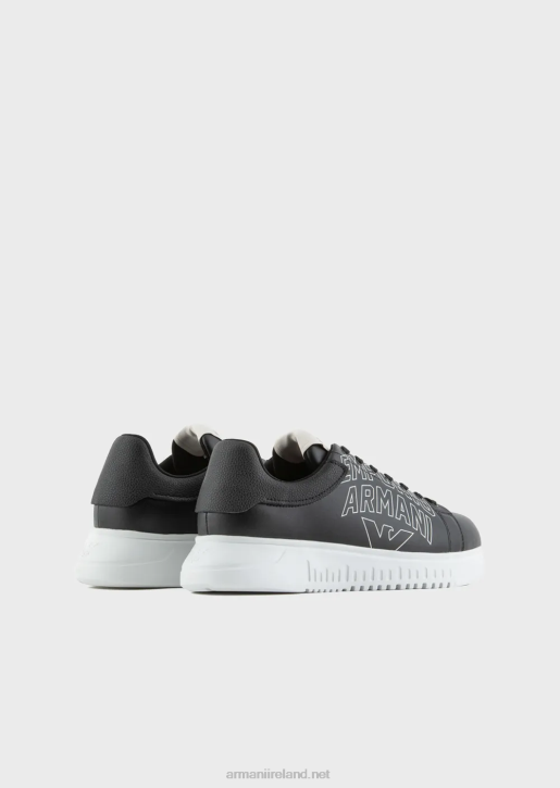 Men 086V1867 Soft Leather Sneakers With Bold Logo Armani Black