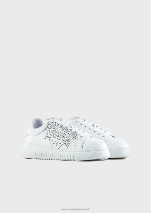 Men 086V1868 Soft Leather Sneakers With Bold Logo Armani White