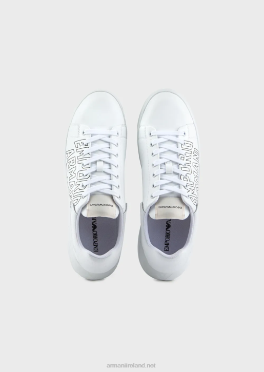 Men 086V1868 Soft Leather Sneakers With Bold Logo Armani White