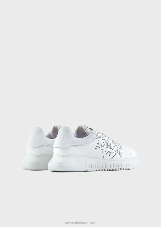 Men 086V1868 Soft Leather Sneakers With Bold Logo Armani White