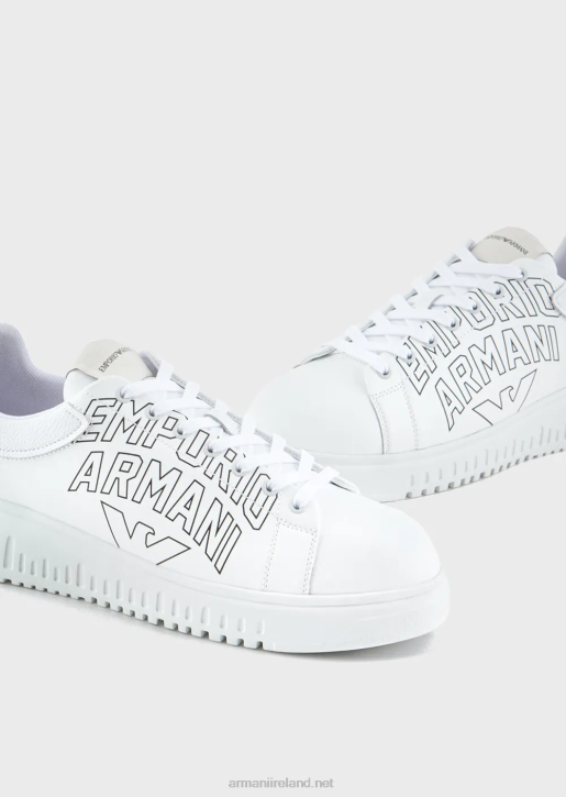 Men 086V1868 Soft Leather Sneakers With Bold Logo Armani White