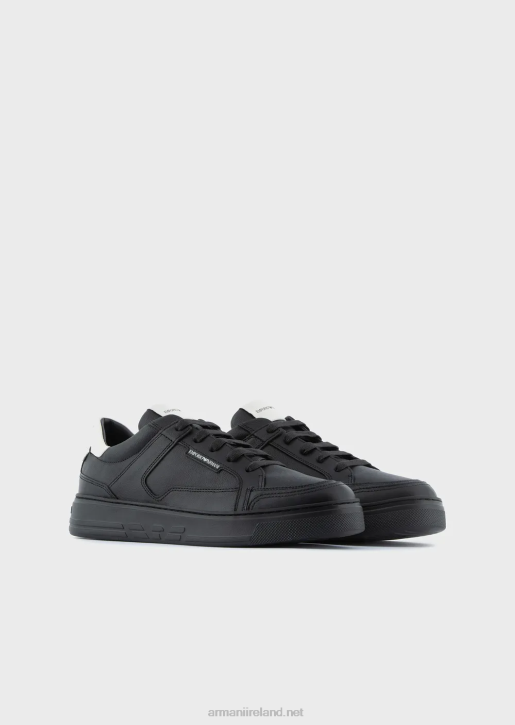 Men 086V1875 Hammered-Leather Sneakers Armani Black