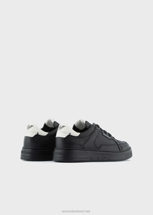 Men 086V1875 Hammered-Leather Sneakers Armani Black