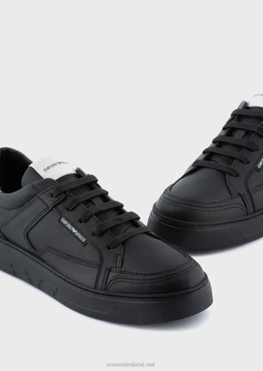Men 086V1875 Hammered-Leather Sneakers Armani Black