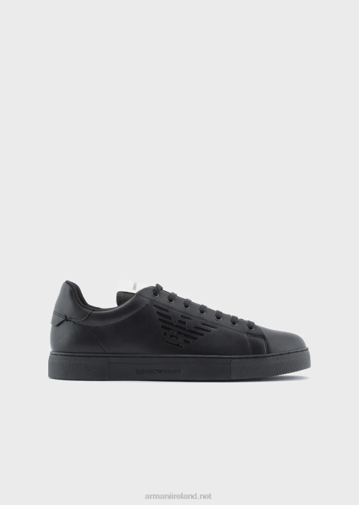 Men 086V1877 Shiny Leather Sneakers With Oversized Eagle Logo Armani Black