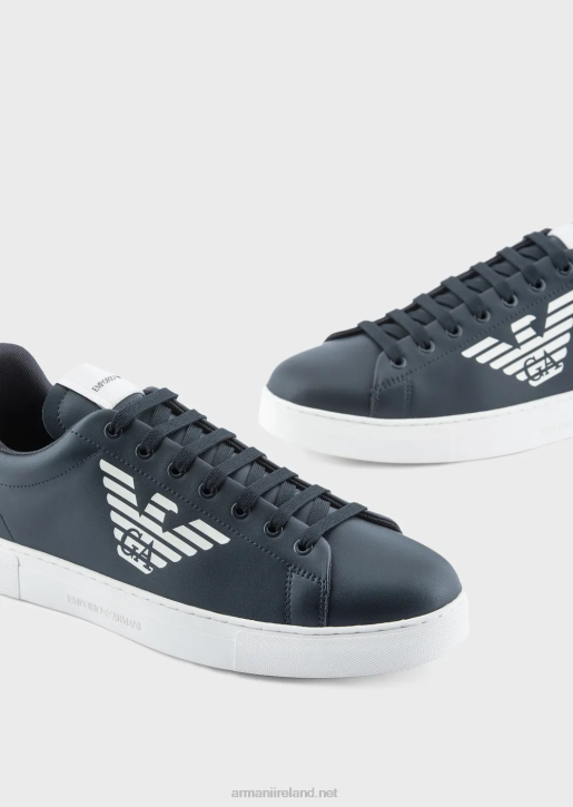 Men 086V1877 Shiny Leather Sneakers With Oversized Eagle Logo Armani Black