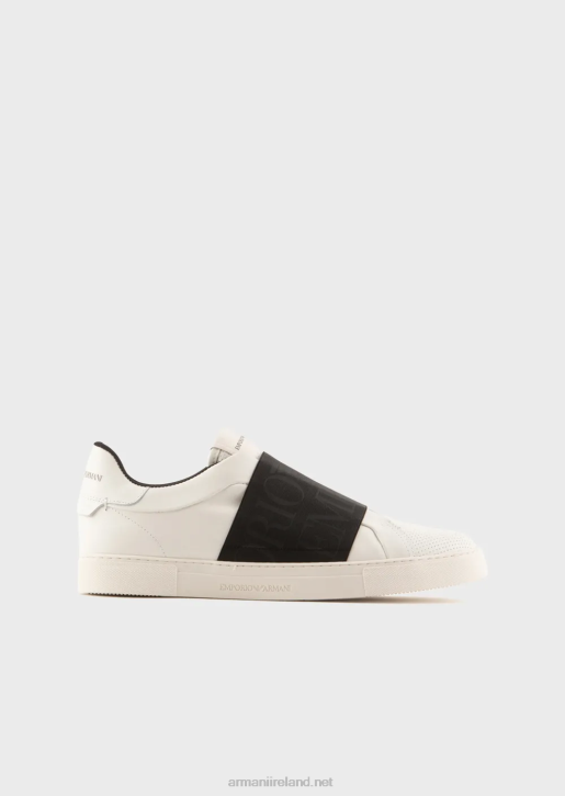 Men 086V1880 Leather Sneakers With Logo Elastic Band Armani Bianco E Nero