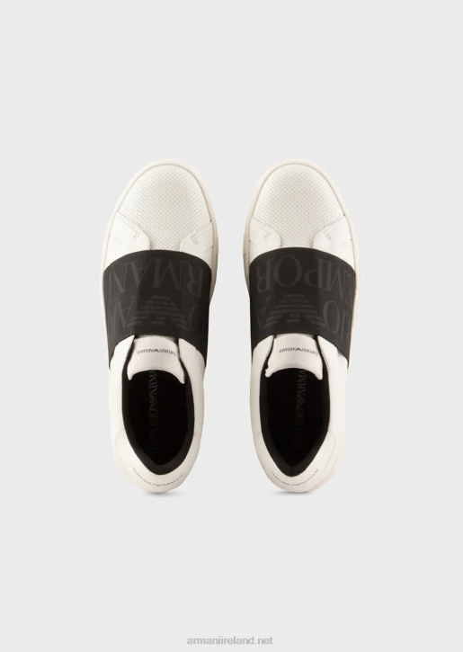 Men 086V1880 Leather Sneakers With Logo Elastic Band Armani Bianco E Nero