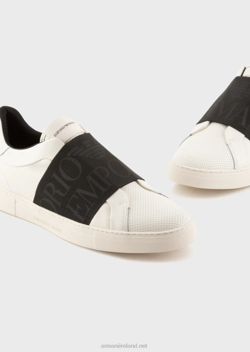 Men 086V1880 Leather Sneakers With Logo Elastic Band Armani Bianco E Nero