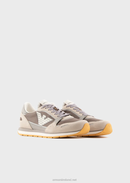 Men 086V1883 Mesh Sneakers With Suede Details And Eagle Patch Armani Beige