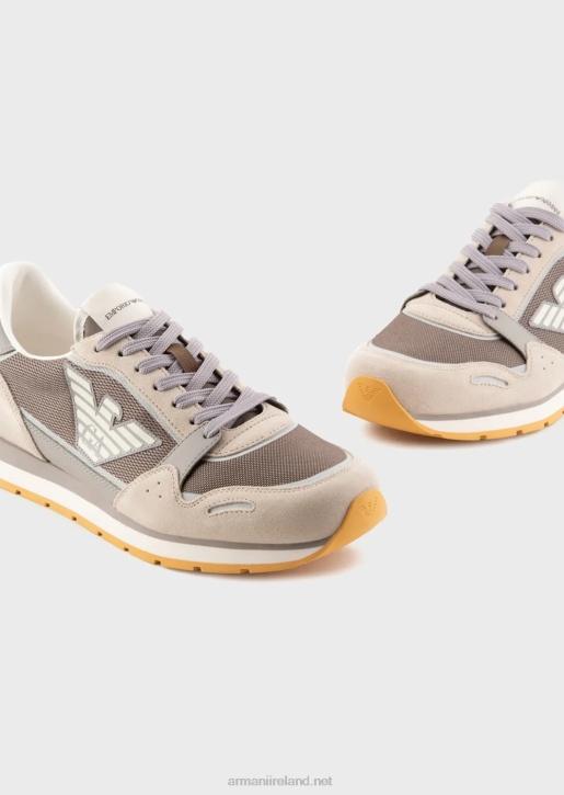 Men 086V1883 Mesh Sneakers With Suede Details And Eagle Patch Armani Beige