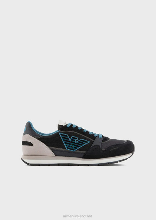 Men 086V1884 Mesh Sneakers With Suede Details And Eagle Patch Armani Navy Blue