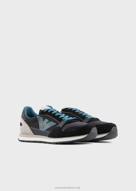 Men 086V1884 Mesh Sneakers With Suede Details And Eagle Patch Armani Navy Blue