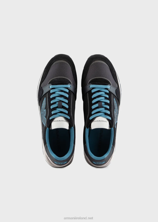 Men 086V1884 Mesh Sneakers With Suede Details And Eagle Patch Armani Navy Blue