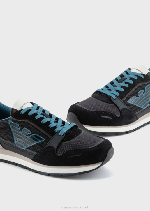 Men 086V1884 Mesh Sneakers With Suede Details And Eagle Patch Armani Navy Blue