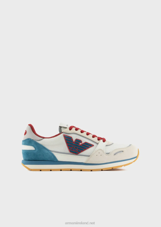 Men 086V1885 Mesh Sneakers With Suede Details And Eagle Patch Armani White