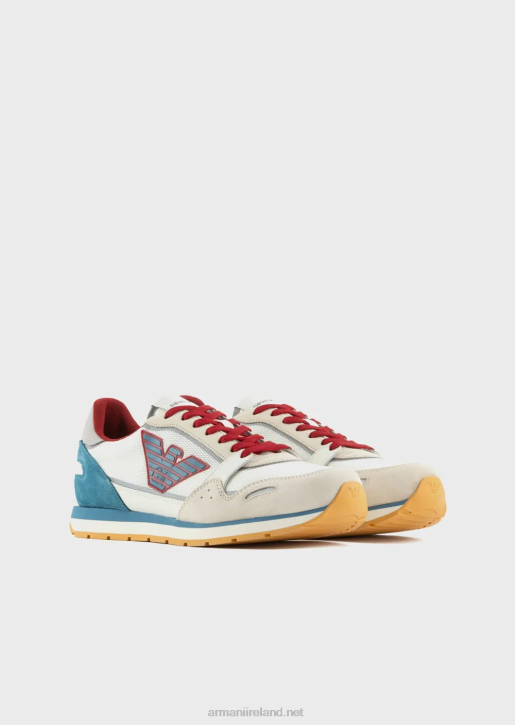 Men 086V1885 Mesh Sneakers With Suede Details And Eagle Patch Armani White