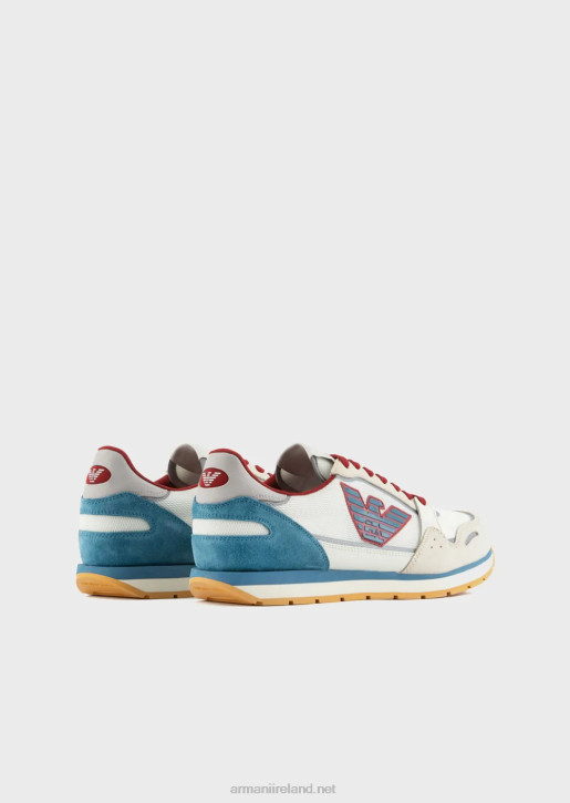 Men 086V1885 Mesh Sneakers With Suede Details And Eagle Patch Armani White