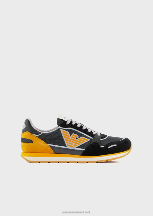 Men 086V1886 Mesh Sneakers With Suede Details And Eagle Patch Armani Pattern