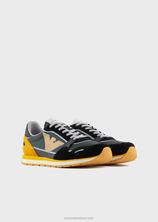 Men 086V1886 Mesh Sneakers With Suede Details And Eagle Patch Armani Pattern