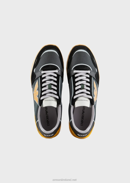 Men 086V1886 Mesh Sneakers With Suede Details And Eagle Patch Armani Pattern