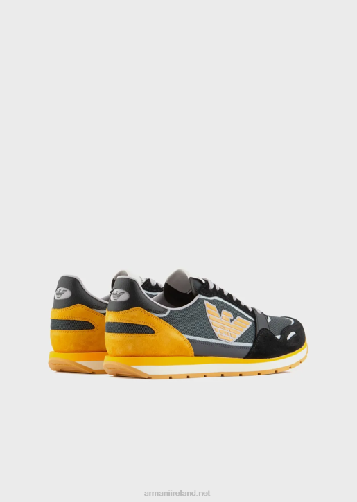 Men 086V1886 Mesh Sneakers With Suede Details And Eagle Patch Armani Pattern