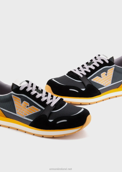 Men 086V1886 Mesh Sneakers With Suede Details And Eagle Patch Armani Pattern
