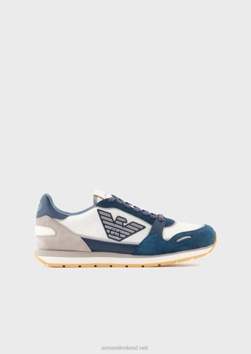 Men 086V1888 Mesh Sneakers With Suede Details And Eagle Patch Armani Azure