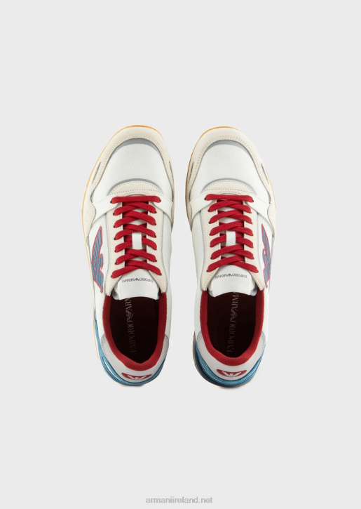 Men 086V1888 Mesh Sneakers With Suede Details And Eagle Patch Armani Azure