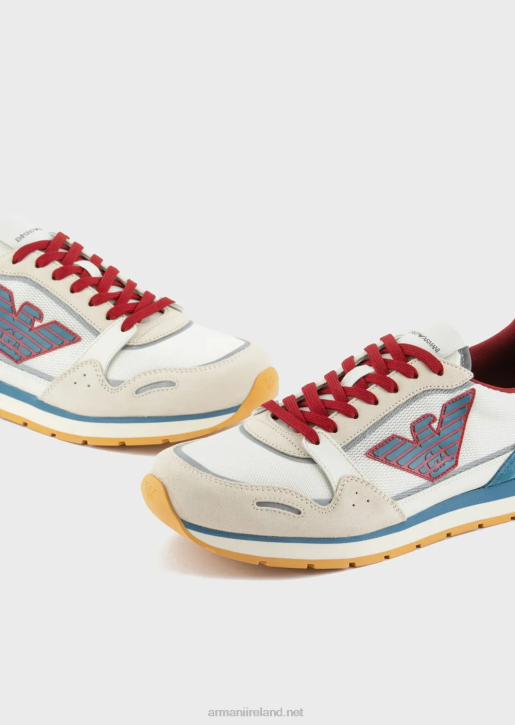 Men 086V1888 Mesh Sneakers With Suede Details And Eagle Patch Armani Azure