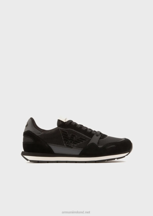 Men 086V1889 Mesh Sneakers With Suede Details And Eagle Patch Armani Black