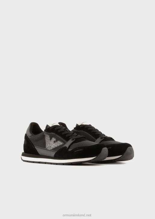 Men 086V1889 Mesh Sneakers With Suede Details And Eagle Patch Armani Black