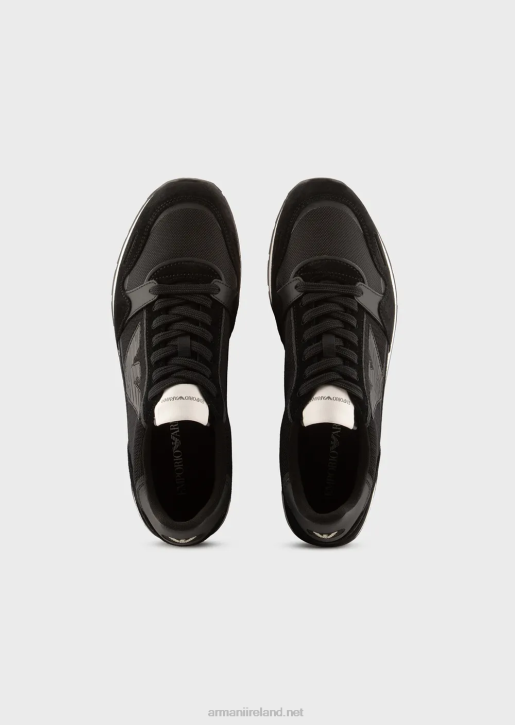 Men 086V1889 Mesh Sneakers With Suede Details And Eagle Patch Armani Black