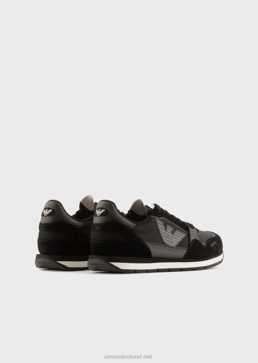 Men 086V1889 Mesh Sneakers With Suede Details And Eagle Patch Armani Black