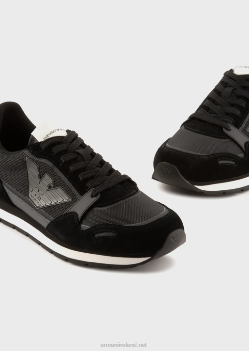 Men 086V1889 Mesh Sneakers With Suede Details And Eagle Patch Armani Black