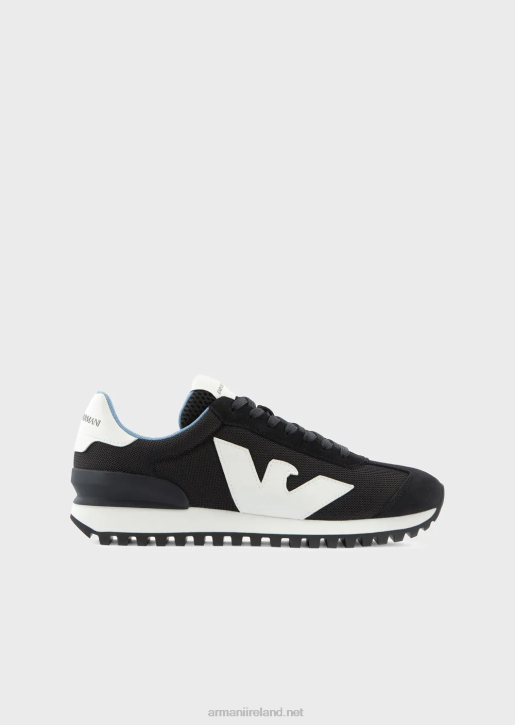 Men 086V1890 Suede And Mesh Sneakers With Oversized Eagle Armani Navy Blue